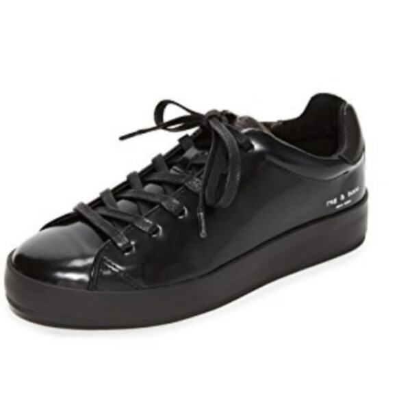 Rag & Bone Rb1 Low Top Liquid Shine Leather Black Sneakers - Picture 13 of 13